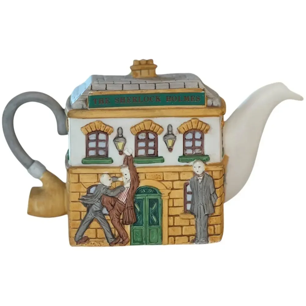 Vintage 90s Christopher Wren Sherlock Holmes Pub Teapot Staffordshire Fine China